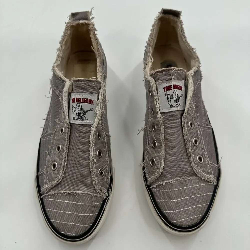 True Religion Korey Gray Distressed Canvas Slip On Sneakers Men's Size 6